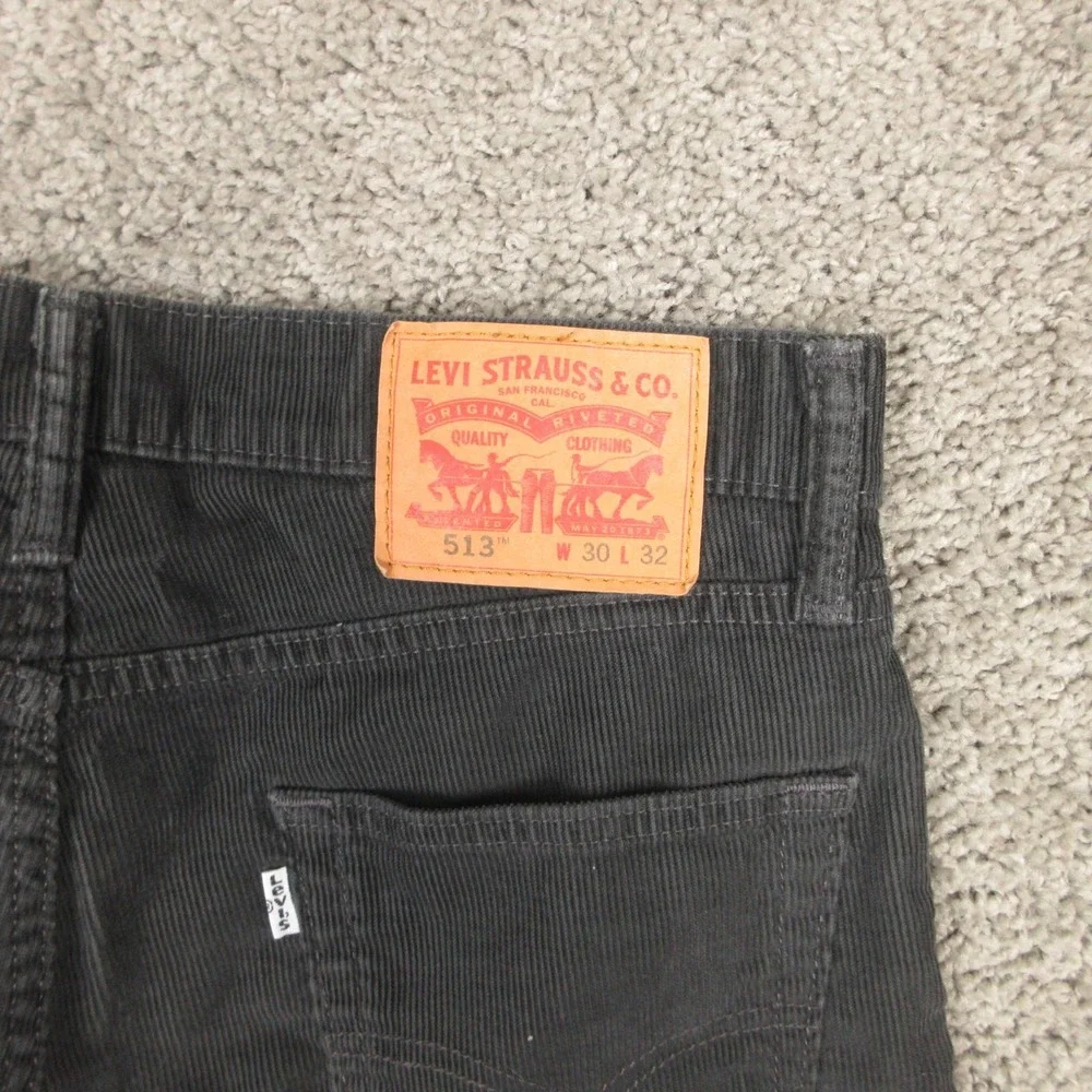 Levis Pants Mens 30x32 Charcoal 513 Slim Straight Corduroy 5 Pocket Chinos